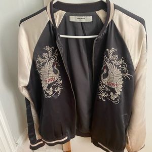 Silk bomber with heron detailing